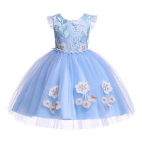 儿童礼服女童公主裙2021夏装新款连衣裙小女孩洋气蓬蓬裙演出童装 1003蓝色 160 尺码表在详情页