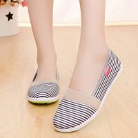 女鞋2021新款一脚蹬单鞋女老北京布鞋妈妈平底工作鞋舒适软底鞋秋 灰色条条 35