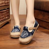 渔夫鞋女2021新款民族风布鞋女平底亚麻鞋绣花鞋女鞋经典手工麻绳 6007 蓝色 35