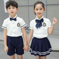 幼儿园园服夏装儿童校服套装小学生班服男女童合唱团诗朗诵演出服 男短袖短裤 送袜子领花徽章 100