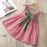 女童连衣裙儿童宝宝夏装2021新款格子公主裙3小童婴儿背心裙1-5岁 红色 80