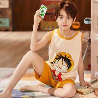 儿童夏季睡衣短袖男童男孩薄款背心中大童家居服套装 草帽小子背心 12码建议身高113-123cm