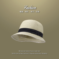 草帽女夏沙滩帽新款遮阳帽法式遮脸太阳帽2021年防晒帽子海边拍照 张柏芝同款-米色 M码