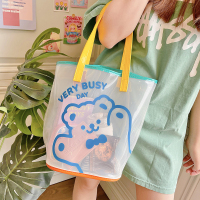 ins透明沙滩包夏季旅行手提包可爱少女果冻包卡通小熊手拎包女包 小熊