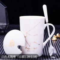十二星座马克杯创意陶瓷杯带盖勺家用喝水杯子办公茶杯情侣咖啡杯 白色水瓶座+盖+勺