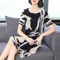 香云纱女装清仓特价高端新款断码桑蚕丝裙品牌杭州真丝连衣裙大牌 黑灰色[6840] M