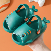 儿童拖鞋夏季男童女童室内防滑可爱鲨鱼婴幼儿小孩宝宝洗澡凉拖鞋 墨绿色---鲨鱼 160[内长16cm] 适合脚长15cm