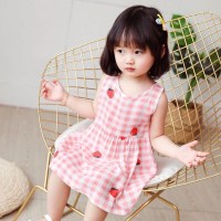 女童棉绸连衣裙儿童人造棉睡衣宝宝小孩夏季背心裙女孩沙滩裙子 粉色草莓格子-棉绸款 绵绸款 90[适合身高65-75CM]