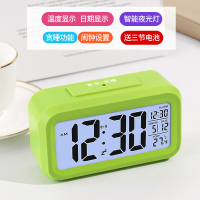 忆时聪明钟学生时钟3组闹钟创意静音电子钟儿童小闹钟夜灯床头钟 [标配版]—绿色 —[一组闹铃+温度] 13.5厘米