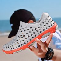 洞洞鞋男夏季拖鞋男包头凉鞋男透气时尚花园鞋防滑休闲时尚沙滩鞋 浅灰色 (双色套非贴合) 40