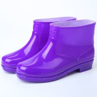 雨鞋女短筒时尚加棉中筒加绒雨靴成人女士防滑厨房工作胶鞋男靴子 l238紫色【没加棉】标准码 36