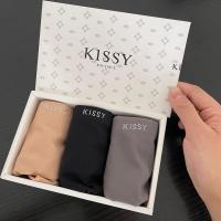 Kissy蜜桃臀冰丝中腰抗菌内裤女收腹塑身透气80-200斤三角裤头 礼盒装(雅灰+耀黑+月肤) 均码80-200斤可穿