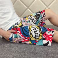 2021夏季男士睡裤薄款家居棉绸短裤绵绸大裤衩宽松大码人造棉裤子 红色动漫 XL建议体重80-110斤