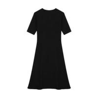 赫本风小黑裙法式休闲t恤裙显瘦收腰气质简约长款黑色连衣裙女夏 黑色 M 80-100斤