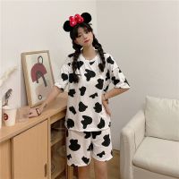 大码睡衣女卡通夏季睡衣女200斤男女情侣宽松大码家居服装 日系可爱小奶牛 （备注尺码） M 建议100斤以下