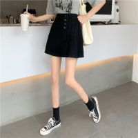 牛仔半身裙女ins风高街夏2021新款大码胖mm显瘦包臀百褶a字短裙子 黑色 S