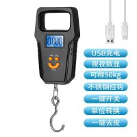 充电手提秤便携式吊钩秤电子秤高精度称重器50kg商用家用小型买菜 100斤+USB充电+大提手设计 黑