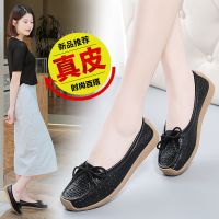 透气真皮女夏妈妈鞋平底系带镂空女单鞋2021新款大码女士休闲鞋 黑色 缕空 35 标准码,脚胖拍大一码