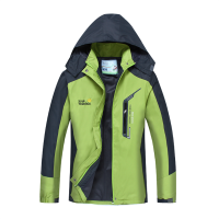 2021冬款加绒加厚防水冲锋衣可拆卸帽大码男士棉衣户外登山服外套 女款 荧光绿[单衣 薄款] 女款 4XL:135-15