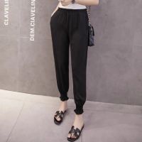 2021新款灯笼裤雪纺纱束脚女春秋新款宽松九分裤夏薄款百搭哈伦裤 黑色 S 建议80-95斤