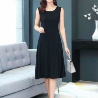 吊带背心裙打底衫外穿遮肚过膝连衣裙吊带裙大码长裙夏 黑色 XL