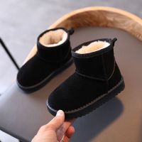 儿童雪地靴大棉加绒女童靴子冬款童鞋男加厚防水保暖短靴新款棉鞋 [X-8雪地靴]黑色 26码内长16cm