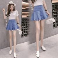 春夏季韩版大码高腰显瘦洗水A字牛仔短裙伞裙防走光半身裙裤裙女 9885[浅蓝色] S