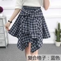2021新款格子短裙韩版百搭春夏季不规则松紧裙高腰学生衬衫裙子女 蓝色复合格子 均码