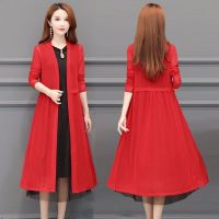 春夏季韩版长款网纱披肩长袖外搭防晒衣海边披风宽松薄外套开衫女 收褶大红色衣长110 XL 90-105斤