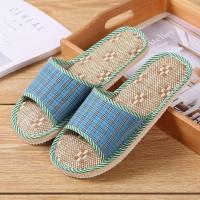 藤草席家居客拖鞋居家拖鞋室内卧室夏季男女亚麻地板软底静音 天蓝(女)