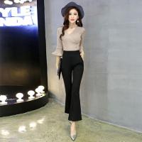 2020春夏装新款九分裤女高腰弹力微喇叭阔退裤*9012款 黑色 L