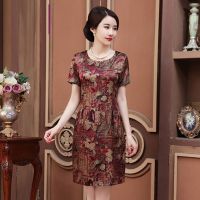 杭州重磅仿真丝连衣裙女2021夏新款高档中年妈妈装仿桑蚕丝中长款 红色555 L 建议【110斤以内】