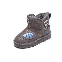 绿蘑菇儿童雪地棉靴男童雪地鞋2019冬季新款女童短靴子宝宝鞋冬鞋 908[鸡爪纹皮]-灰色 26 内长16.5cm