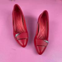 真皮鞋女士高跟鞋2021新款春夏季时尚妈妈单鞋软底中跟百搭鞋子女 红色 35