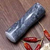 天然玉石黄玉黑青玉蒜臼玉石蒜臼子捣蒜器蒜蓉蒜泥器捣碎 一个海浪花黑锤(单锤不带缸特价)