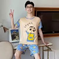 男士睡衣短袖短裤男装夏季加肥加大码宽松家居服套装 216背包小新(尺寸偏小一码)发1套 男L[100-135