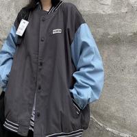 2021新款春季韩版复古百搭宽松工装双层撞色夹克棒球服外套男女潮 灰色 [双层有里布]收藏优先发货 XXS 30斤以下穿