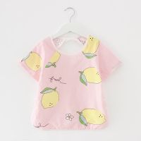 宝宝罩衣防水男童儿童秋冬季女孩反穿衣围兜吃饭衣全棉婴儿围裙 短袖-水果柠檬 15# 建议1-2岁