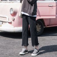 泼墨黑色牛仔裤女秋季新款韩版高腰直筒长裤宽松百搭老爹阔腿裤子 8003黑色 XL