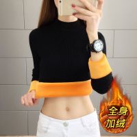 冬季保暖内衣女士加绒加厚套装紧身内搭秋衣秋裤半高领大码打底衫 上衣[升级版黄绒]纯黑色 M [建议75-88斤]