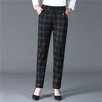 中老年女裤春季2021新款中年长裤松紧弹力休闲裤子春秋宽松妈妈裤 大格子 XL 建议90-115斤