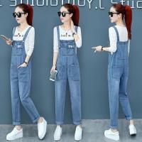牛仔背带裤女单件2021春季新款韩版宽松显瘦减龄小个子直筒连体裤 天蓝色 119款 S 95以内