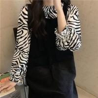 秋季2021新款复古港味中长款显瘦遮肉减龄背带连衣裙女时尚两件套 斑马纹衬衣 S