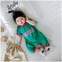 婴儿连体衣宝宝夏季连体衣婴儿半袖衣服男女宝宝夏季哈衣爬服 绿色运动字母连体衣 66码建议2-5个月