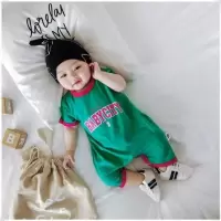 婴儿连体衣宝宝夏季连体衣婴儿半袖衣服男女宝宝夏季哈衣爬服 绿色运动字母连体衣 66码建议2-5个月