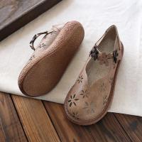 森女复古文艺大头娃娃鞋夏季打孔镂空透气厚底休闲鞋民族花朵凉鞋 卡其色 40