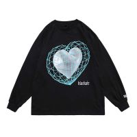 2021新款春季国潮爱心印花长袖女韩版日系t恤街头潮牌休闲ins上衣 黑色 (宽松版型!厂家价!) M (收藏店铺 优先