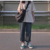 春季新款宽松大阔腿老爹裤ins百搭韩版大码胖MM高腰牛仔裤女学生 924 176-190斤裤子偏大 4XL码