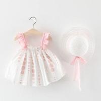 女童裙子夏天1-2-3婴儿公主裙夏季小儿童连衣裙2-5-6岁女宝宝夏装 粉色圆点飞飞袖裙子+送帽子 建议66-73cm身