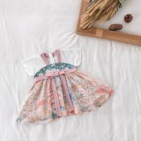 女童汉服夏装中国风儿童古装超仙宝宝改良婴儿唐装小女孩古风襦裙 落樱粉 80